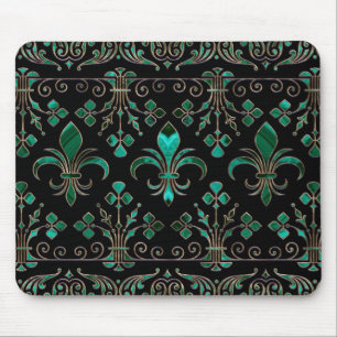 Mousepad Ornamento Fleur-de-lis Malachite Green