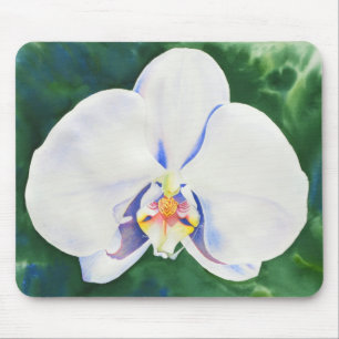 Mousepad Orquídea branca floral tropical aquosa elegante