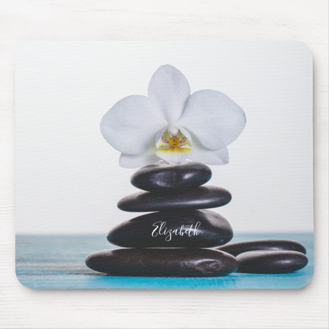 Mousepad Orquídea Branca,Pedras Zen Terapeuta (Frente)