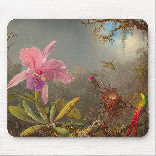 Mousepad Orquídea de Cattleya e três beija-flores
