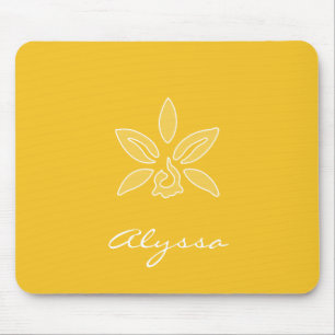 Mousepad Orquídea Elegante Flor Amarelo Rico Simples Com No