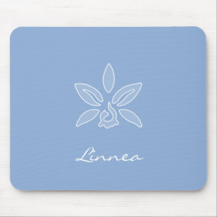 Mousepad Orquídea Elegante Flor Azul Pó Simples Com Nome