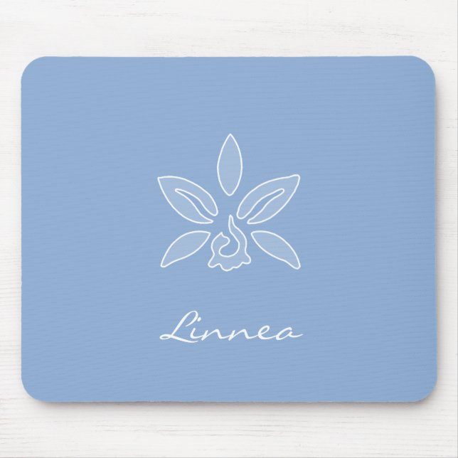 Mousepad Orquídea Elegante Flor Azul Pó Simples Com Nome (Frente)