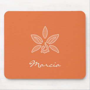 Mousepad Orquídea Elegante Flor Laranja Rich Simples Com N