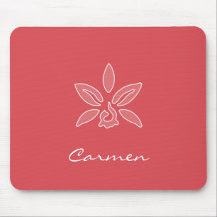 Mousepad Orquídea Elegante Flor Vermelho Quente Simples Com