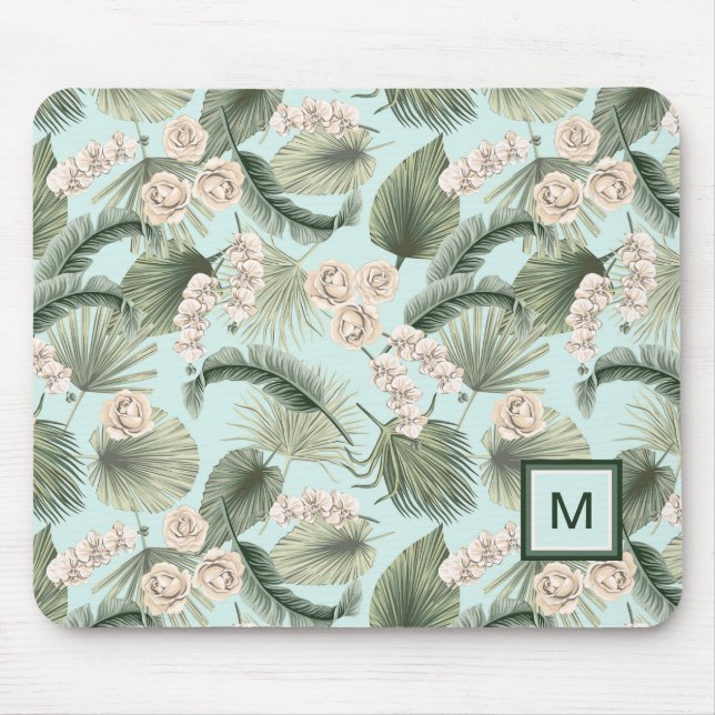 Mousepad Orquídea Floral do Jardim Tropical e Padrão Palm (Frente)