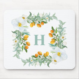Mousepad Orquídeas brancas e monograma tropical Kumquats
