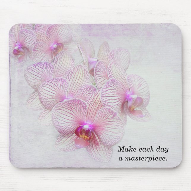 Mousepad orquídeas cor-de-rosa com citações inspiradoras (Frente)