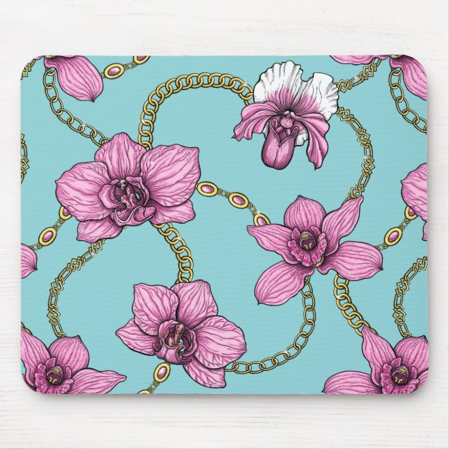 Mousepad Orquídeas e correntes, rosa e azul (Frente)