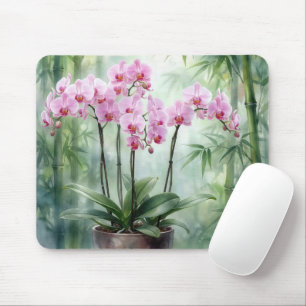 Mousepad Orquídeas Rosa Etéreas e Bambu
