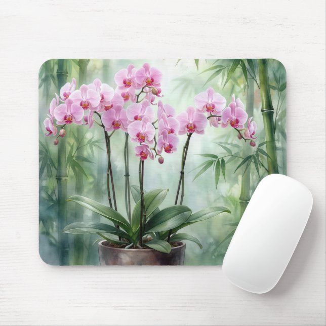 Mousepad Orquídeas Rosa Etéreas e Bambu (Com mouse)