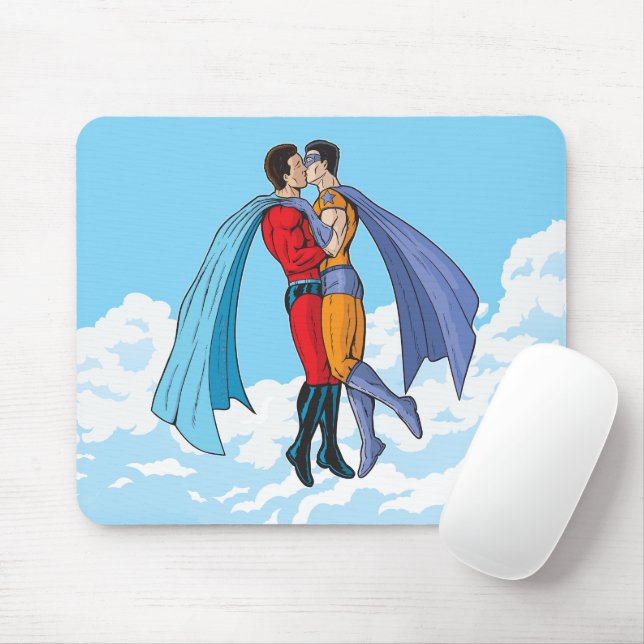 Mousepad Os dois super-heróis do SlipperyJoe beijando o car (Com mouse)