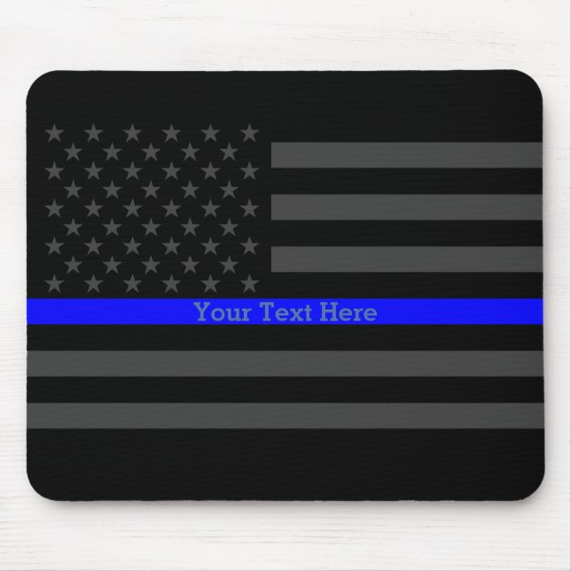 Mousepad Os E.U. pretos personalizados Blue Line finos (Frente)