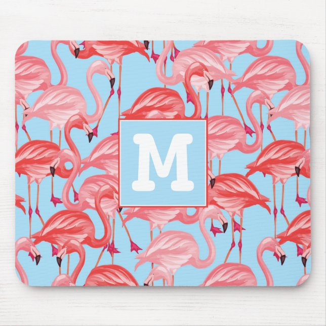 Mousepad Os flamingos cor-de-rosa brilhantes no azul | (Frente)