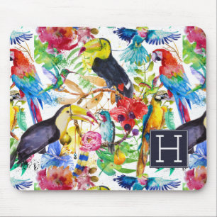 Mousepad Os papagaios coloridos da aguarela adicionam sua