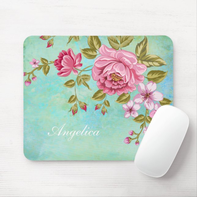 Mousepad Os rosas cor-de-rosa românticos, personalizam seu (Com mouse)