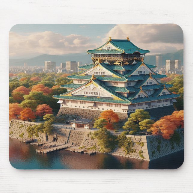 Mousepad Osaka Castle Japan Landscape Viagens vintage (Frente)
