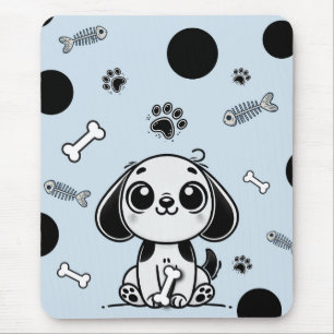 Mousepad Ossos de Peixe Azul e Preto Cachorro Fofinho Escri