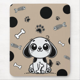 Mousepad Ossos de Peixe Marrom e Preto Cachorro Fofinho Esc