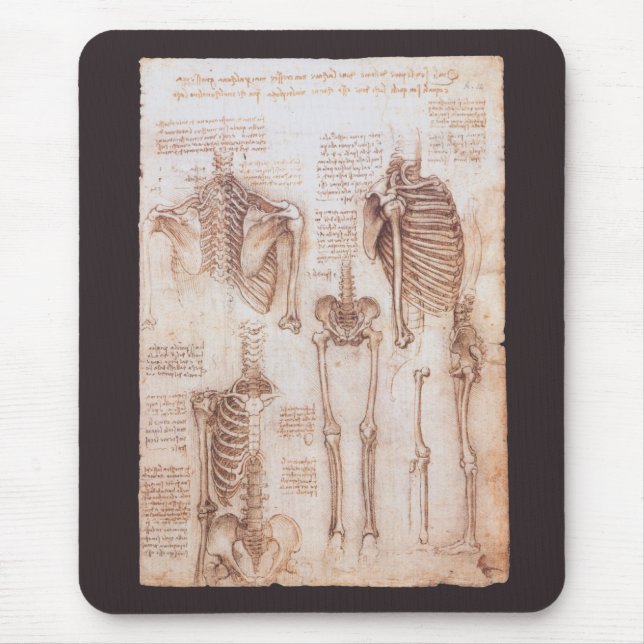 Mousepad Ossos do Esqueleto da Anatomia Humana de Leonardo  (Frente)