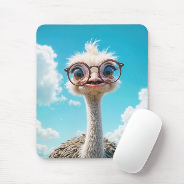Mousepad Ostrich Vestindo óculos grandes (Com mouse)