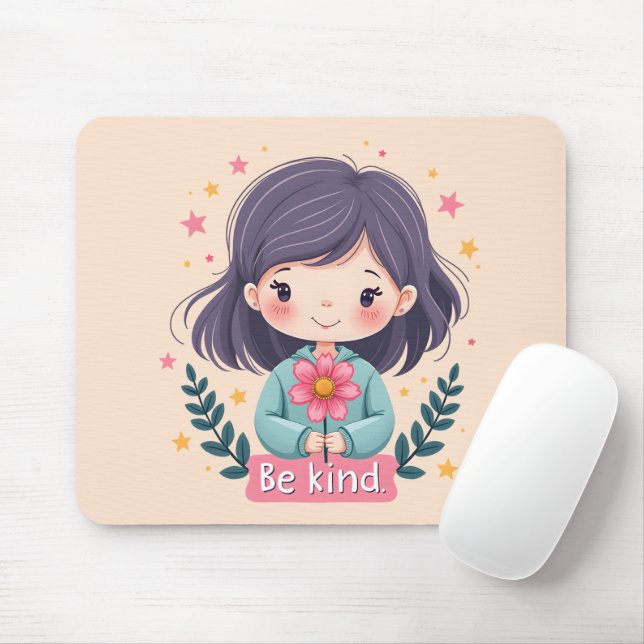 Mousepad Ótima Ilustração "Seja gentil" de Kawaii - Arte In (Com mouse)