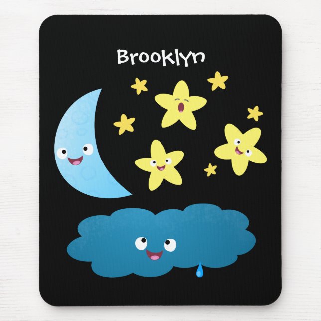 Mousepad Ótimas estrelas cantoras, lua e desenhos em nuvem (Frente)