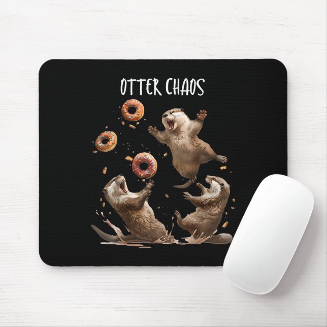 Mousepad Otter Chaos Funny Bagel Lutando No Mar Otters Pun  (Com mouse)