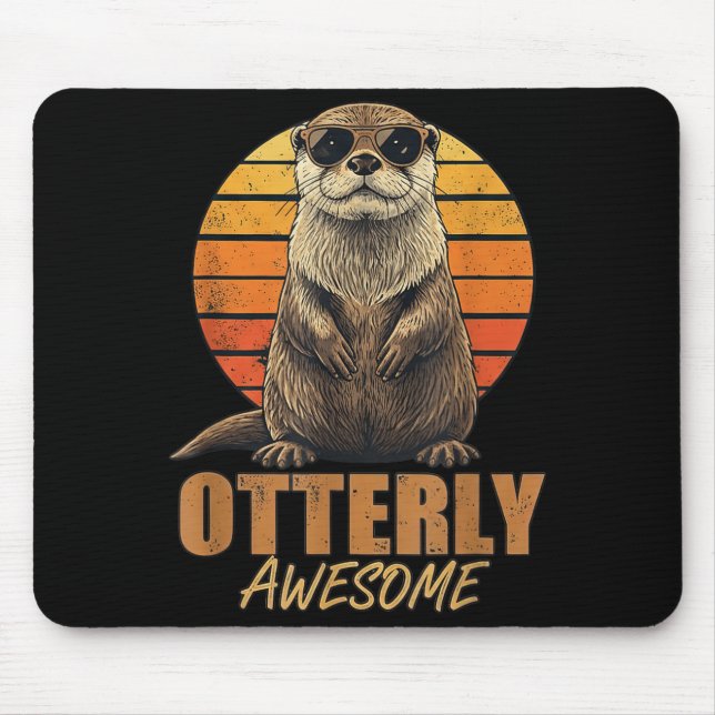 Mousepad Otterly Awesome Retro Sunset Sea Otter Lover Graph (Frente)