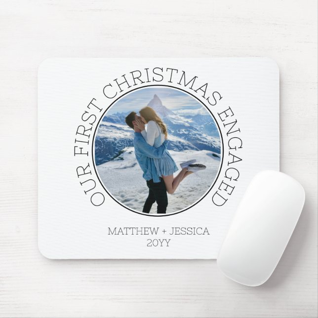 Mousepad Our First Christmas Engaged SImple Modern Photo (Com mouse)