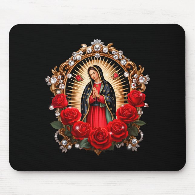 Mousepad Our Lady Guadalupe Saint Virgin Mary In Roses Flow (Frente)