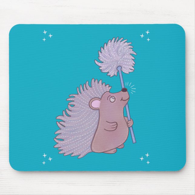 Mousepad Ouriço com Dente-de-Leão | Fofa Arte Popular da Na (Frente)
