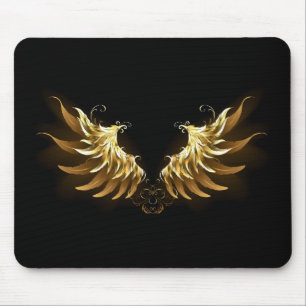 Mousepad Ouro Angel Wings sobre fundo preto