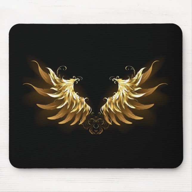 Mousepad Ouro Angel Wings sobre fundo preto (Frente)