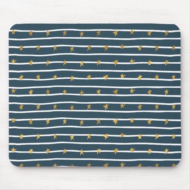Mousepad Ouro Branco Azul Estrelas e Listras (Frente)