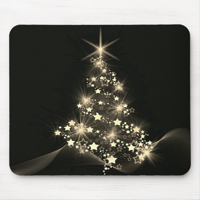 Mousepad Ouro brilho de estrelas na árvore de Natal - Escur (Frente)