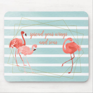 Mousepad Ouro coral vivo da aguarela do flamingo geométric