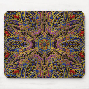 Mousepad Ouro da mandala gravado no couro do falso