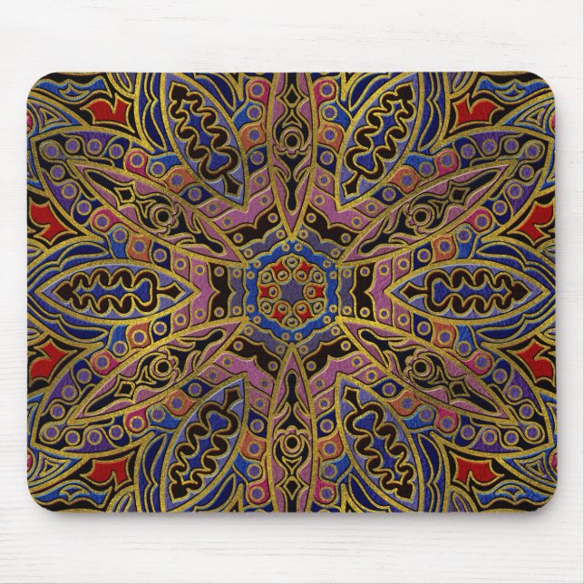 Mousepad Ouro da mandala gravado no couro do falso (Frente)
