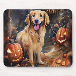 Mousepad Ouro De Halloween Retriever Com Pumpkins Assustado