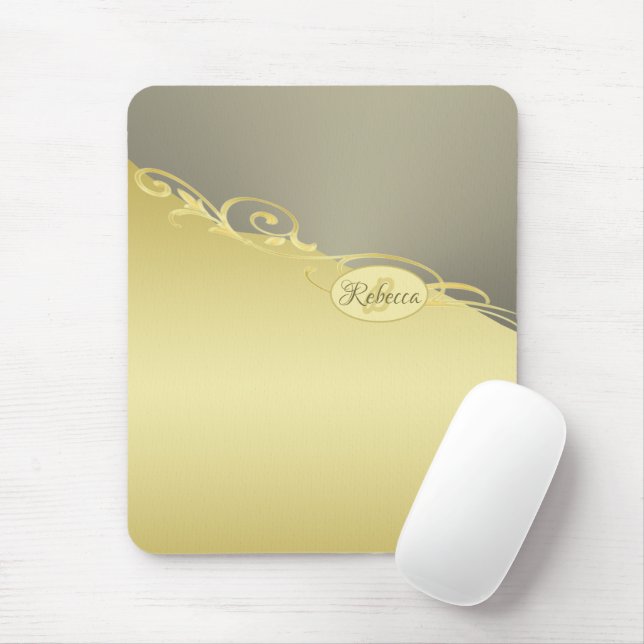 Mousepad Ouro de luxo decorativo em ouro e prata, monograma (Com mouse)