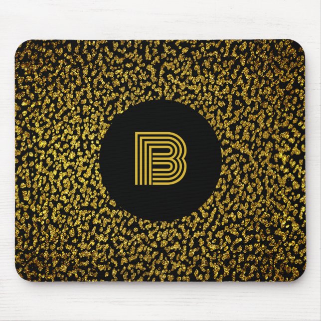 Mousepad Ouro de monograma moderno preto (Frente)