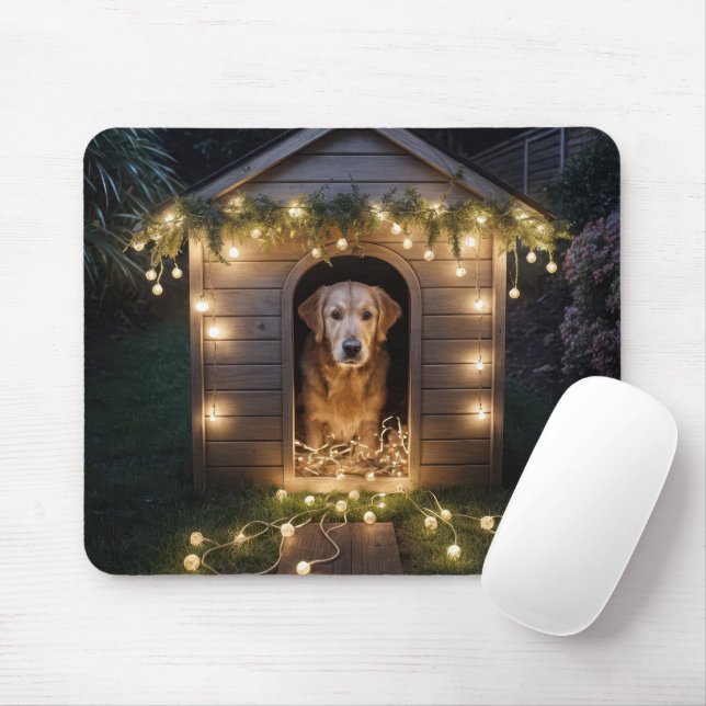 Mousepad Ouro de Natal em um Cachorro (Com mouse)