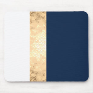 Mousepad ouro elegante do falso, azul marinho, listras