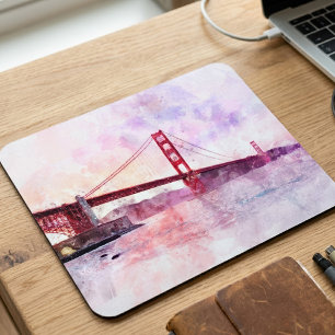 Mousepad Ouro Gate Bridge aquarela em São Francisco