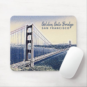 Mousepad Ouro Gate Bridge San Francisco Watercolor Art