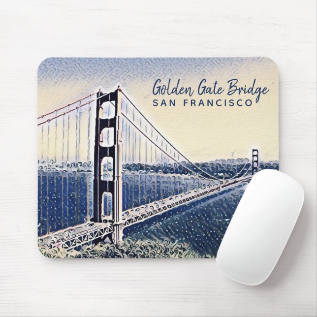 Mousepad Ouro Gate Bridge San Francisco Watercolor Art (Com mouse)