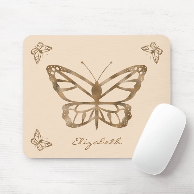 Mousepad Ouro Inverso Folha Amarela Olhar Borboletas e Text (Com mouse)