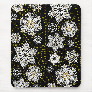 Mousepad Ouro Meia-Noite Flocos de Neve Glam