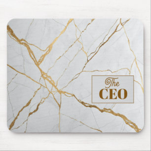 Mousepad Ouro Moderno e Mármore Branco Luxo Minimalista